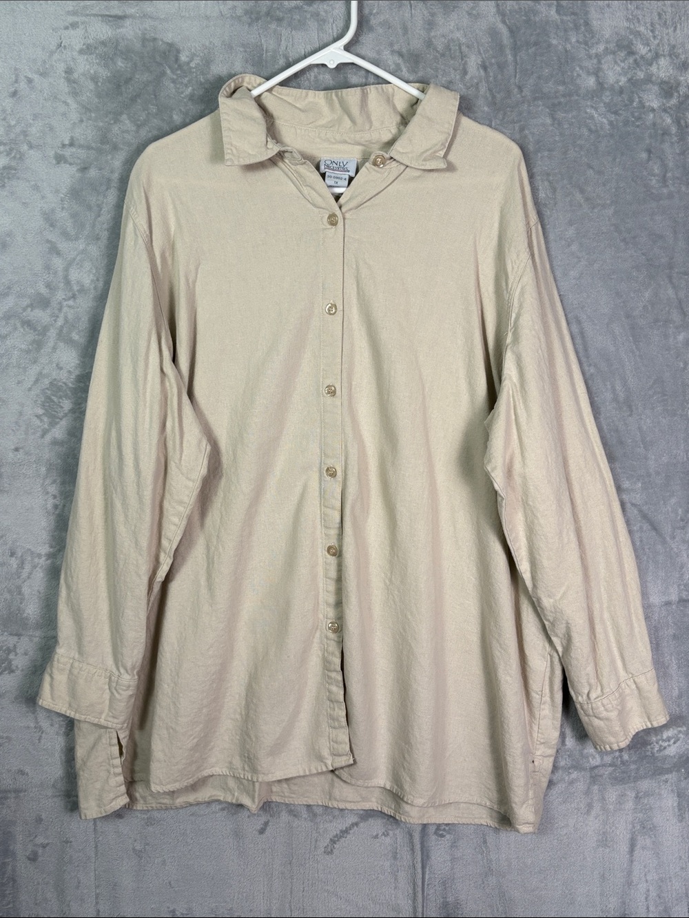 Only Necessities Taupe Tan Collared Button Up Linen Blend Top Size 1X